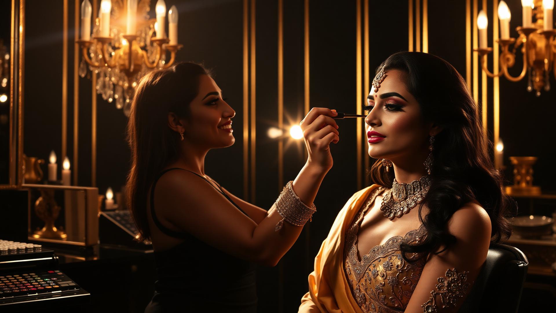 Celebrity makeup artist at work in a luxury studio